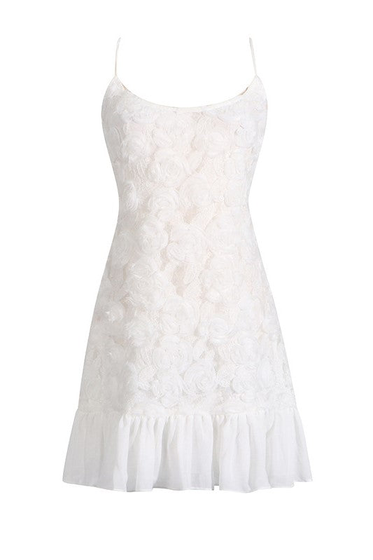 Stylish white dress | Lillie Spaghetti Floral Ruffle Mini Dress - White - Ideal for special occasions