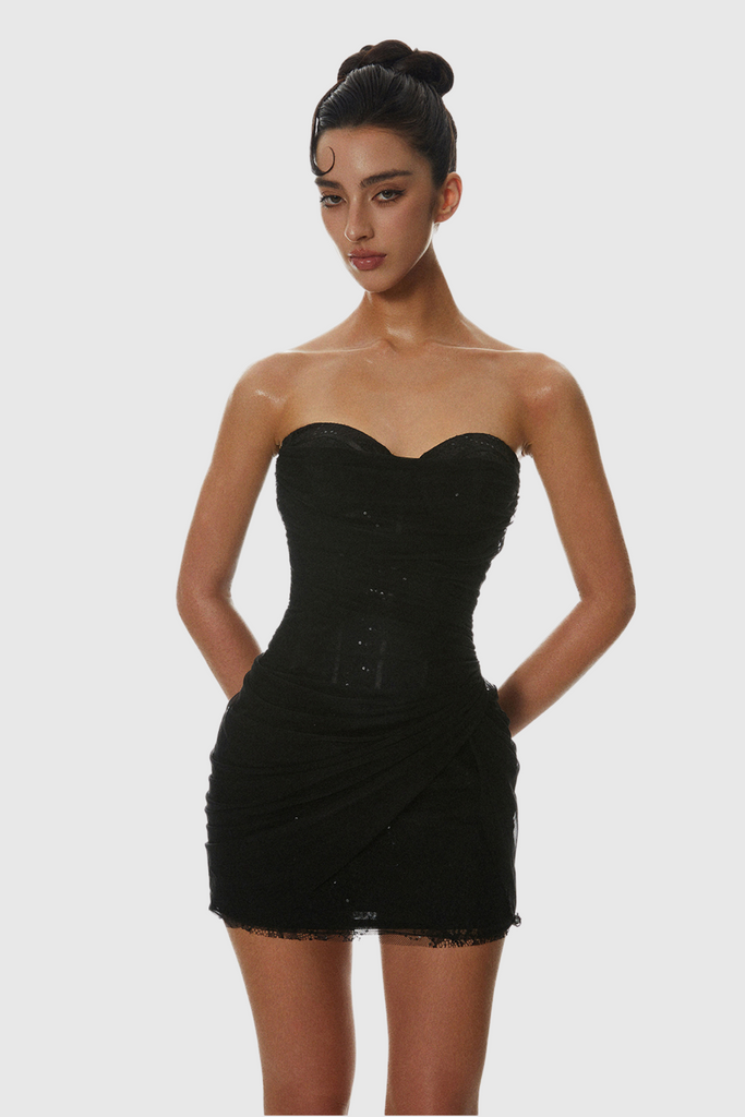 Liserre Sequin Strapless Corset Ruched Mini Dress - Stylish beautiful dress for special occasions | Buy Online