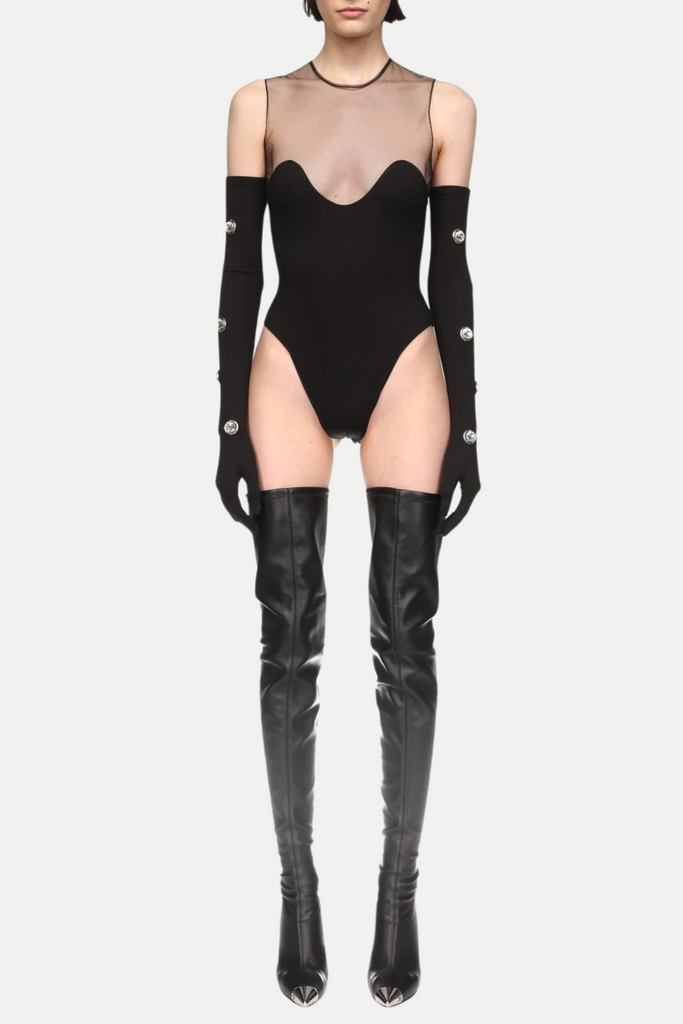 Shop  black dress - Perfect for special occasions | Llewyn Wave Neckline Bodysuit - Black