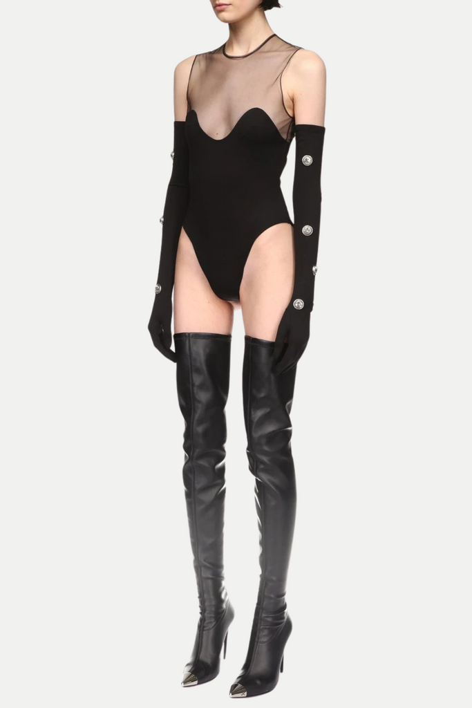 Llewyn Wave Neckline Bodysuit - Black - Stylish black dress for special occasions | Buy Online