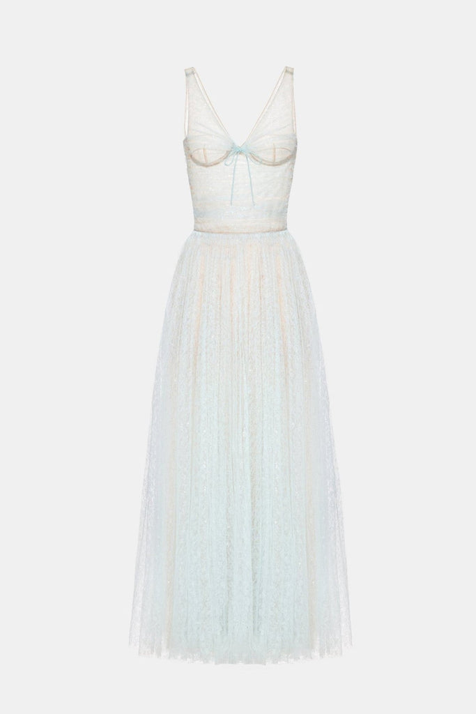 Stylish blue dress | jessica Mesh Pleated lace Maxi Dress - Blue - Ideal for special occasions