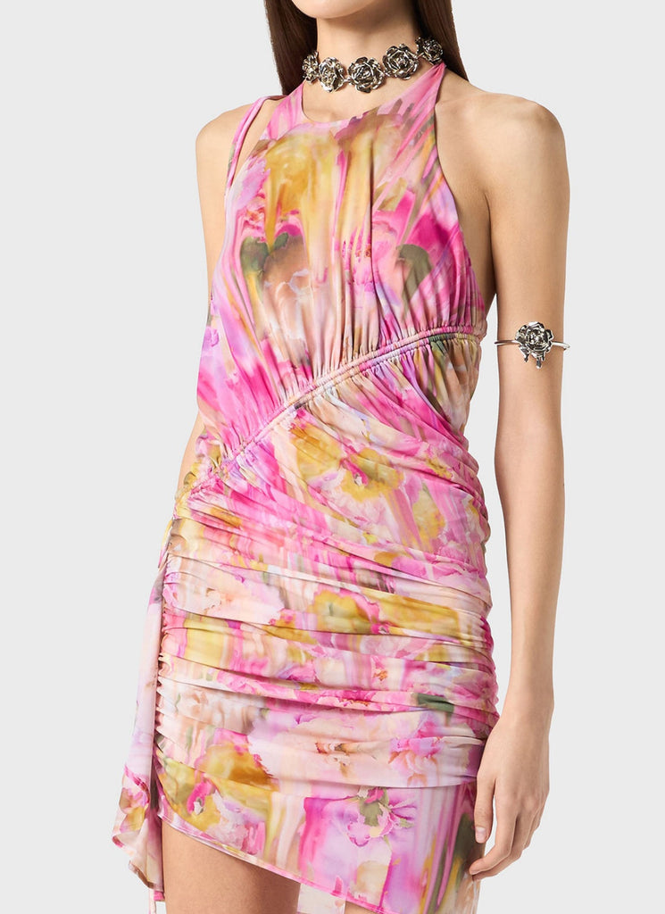 Shop  beautiful dress - Perfect for special occasions | Ludema Floral Print Halter Ruched Mini Dress
