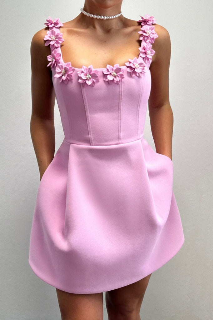 Shop  pink dress - Perfect for special occasions | Lyra Floral Embellished Mini Bandage Dress - Pink