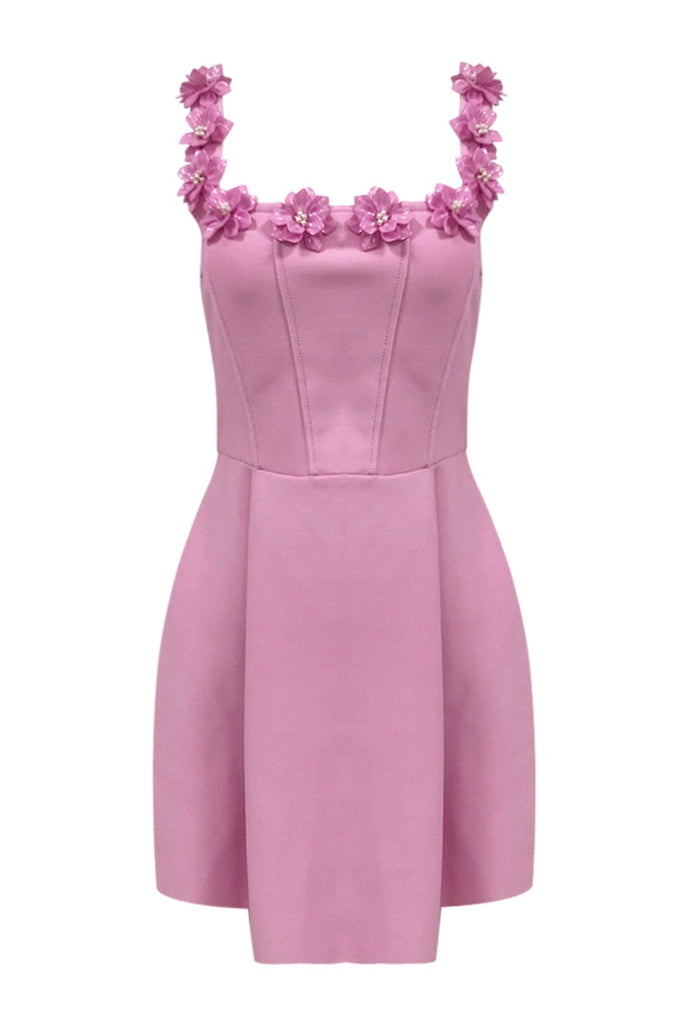 Stylish pink dress | Lyra Floral Embellished Mini Bandage Dress - Pink - Ideal for special occasions