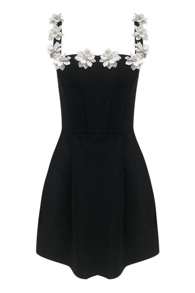 Stylish black dress | Lyra Floral Embellished Mini Bandage Dress - Black - Ideal for special occasions