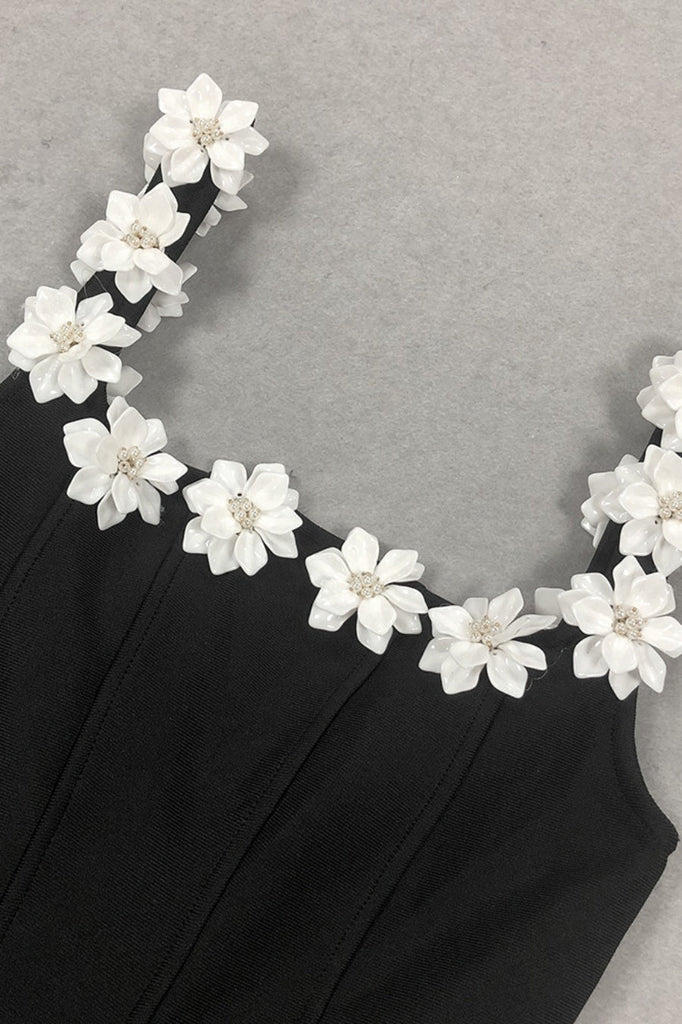 Shop  black dress - Perfect for special occasions | Lyra Floral Embellished Mini Bandage Dress - Black