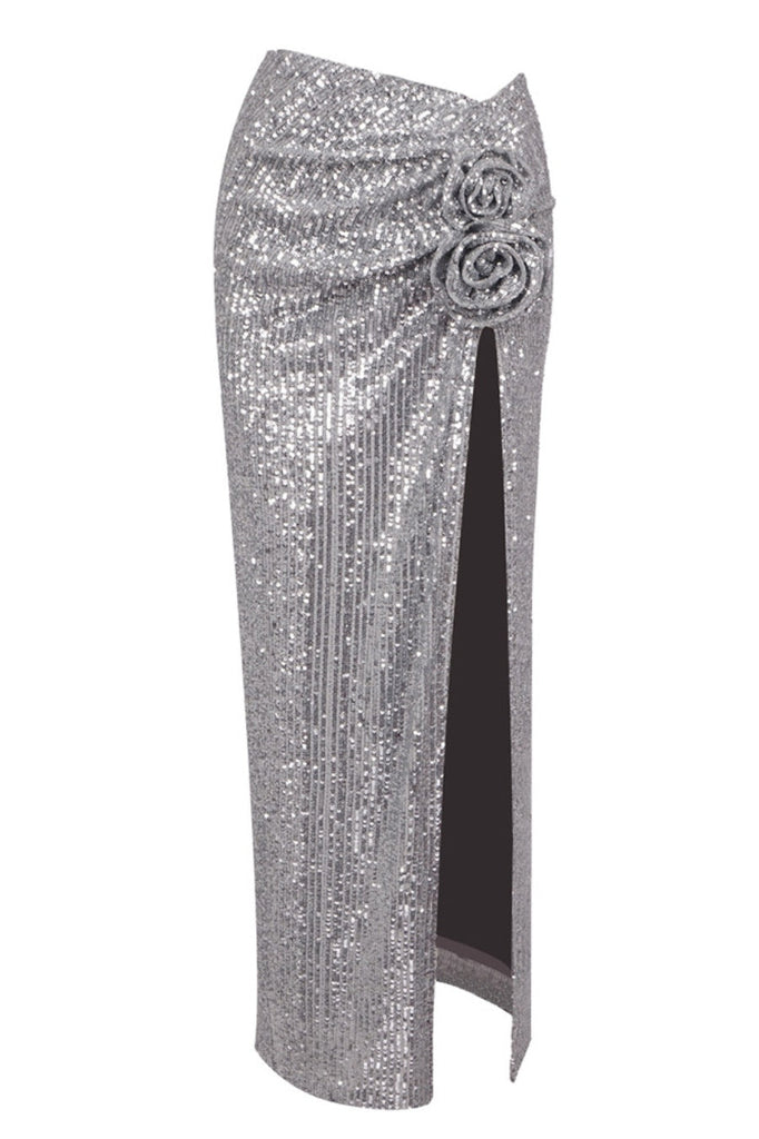 Stylish beautiful maxi | Lyric Sequin Floral Slit Maxi Skirt - Ideal for special occasions
