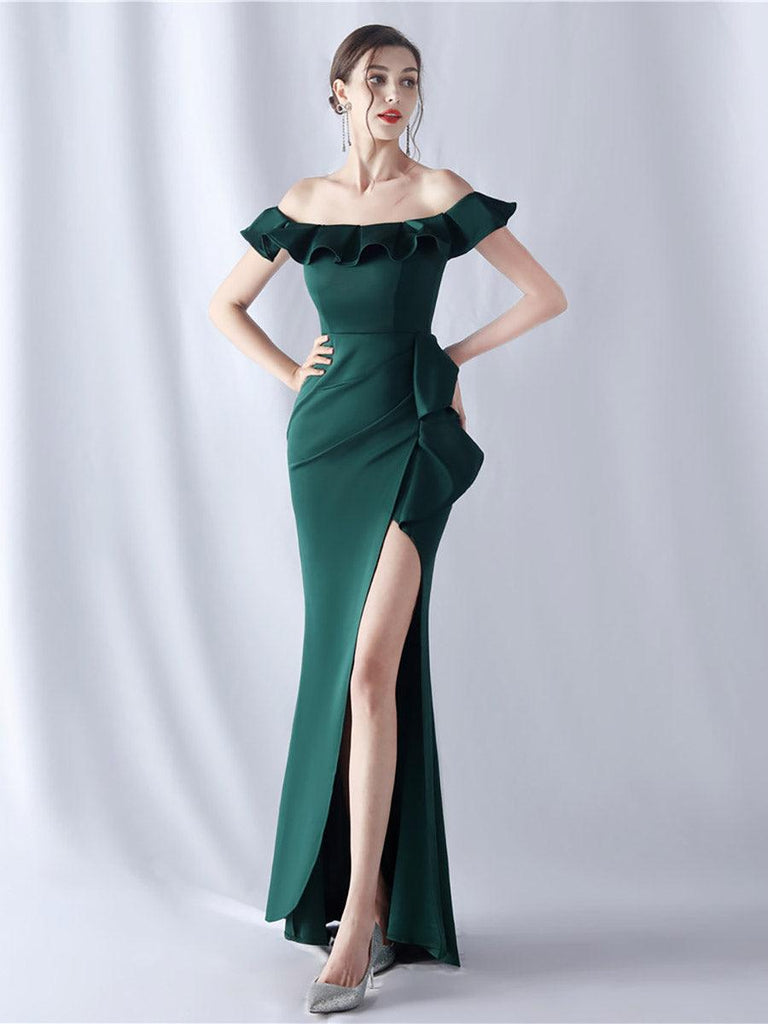 Shop  beautiful dress - Perfect for special occasions | Off Shoulder Ruffled Split Thigh Prom Dress