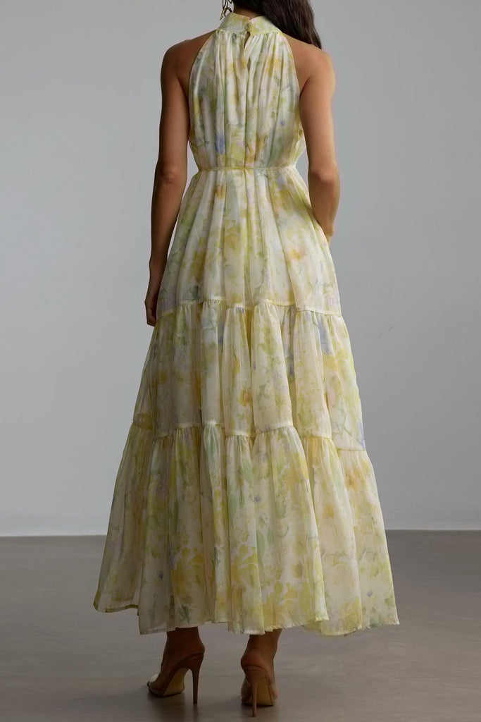 caroline Floral Print Sleeveless Maxi Dress in yellow - Stylish yellow dress for special occasions | Buy Online