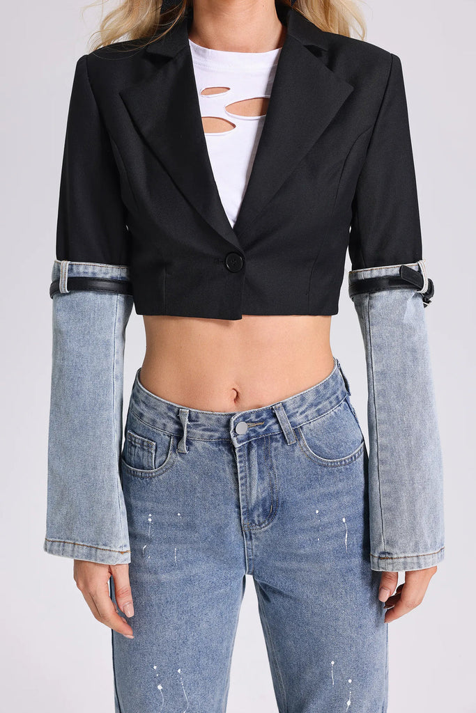 Shop  beautiful dress - Perfect for special occasions | Madilyn Patchwork Denim Blazer