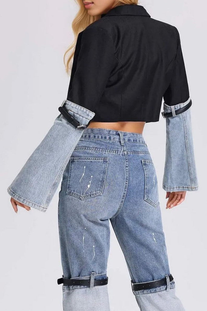 Madilyn Patchwork Denim Blazer - Stylish beautiful dress for special occasions | Buy Online