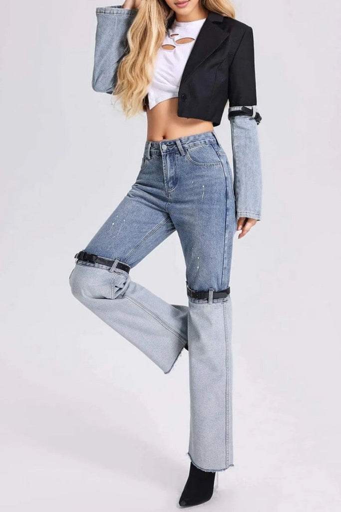 Stylish beautiful dress | Madilyn Patchwork Denim Blazer - Ideal for special occasions