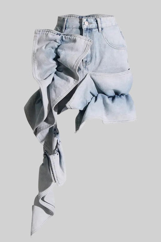 Stylish beautiful mini | Madiya Asymmetric Ruffle Denim Mini Skirt - Ideal for special occasions