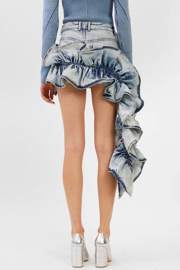 Madiya Asymmetric Ruffle Denim Mini Skirt - Stylish beautiful mini for special occasions | Buy Online