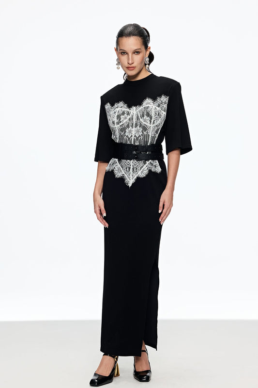 Mae Lace Buckle Split Maxi Dress