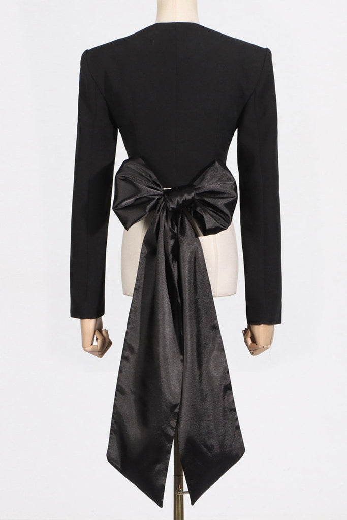 Stylish black dress | Maelie Bow Detail Satin Crop Blazer  - Black - Ideal for special occasions