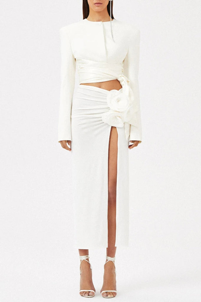 Shop  white dress - Perfect for special occasions | Maelie Bow Detail Satin Crop Blazer  - White