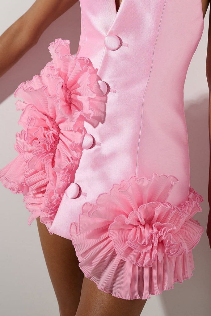 Magezi Satin Floral Halter Mini Dress - Stylish beautiful dress for special occasions | Buy Online