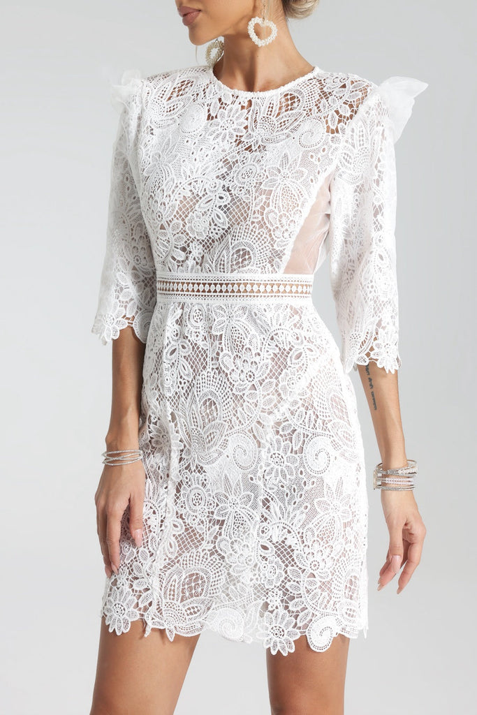 Stylish red dress | Magnolia Lace-embroidered Mini Dress - Ideal for special occasions