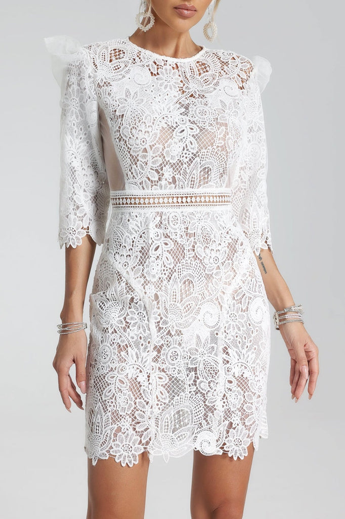 Magnolia Lace-embroidered Mini Dress - Stylish red dress for special occasions | Buy Online