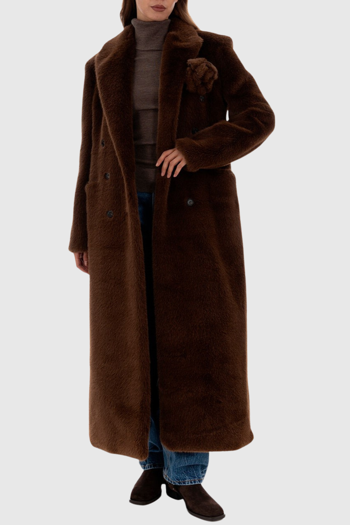 harriet Faux Fur Floral Brooch Coat - Stylish beautiful dress for special occasions | Buy Online