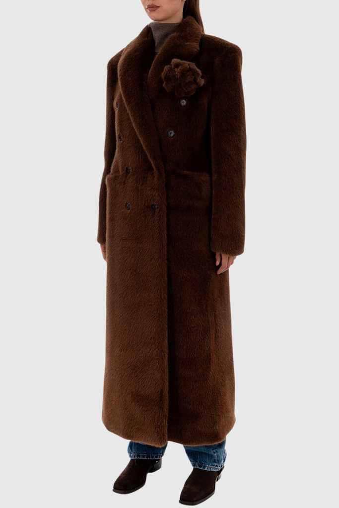 harriet Faux Fur Floral Brooch Coat - Stylish beautiful dress for special occasions | Buy Online