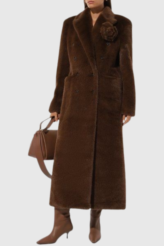 harriet Faux Fur Floral Brooch Coat - Stylish beautiful dress for special occasions | Buy Online