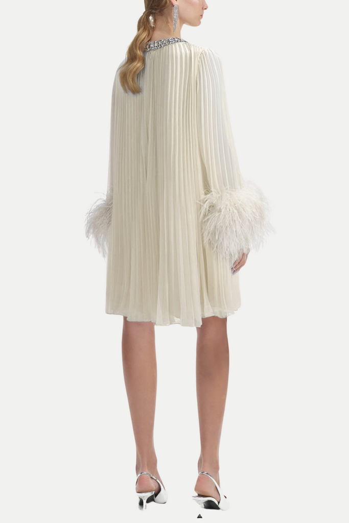 Stylish white dress | Manja Diamante Chiffon Feather Mini Dress - White - Ideal for special occasions