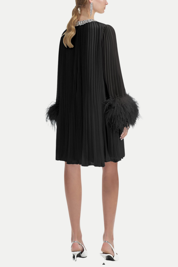 Shop  black dress - Perfect for special occasions | Manja Diamante Chiffon Feather Mini Dress - Black