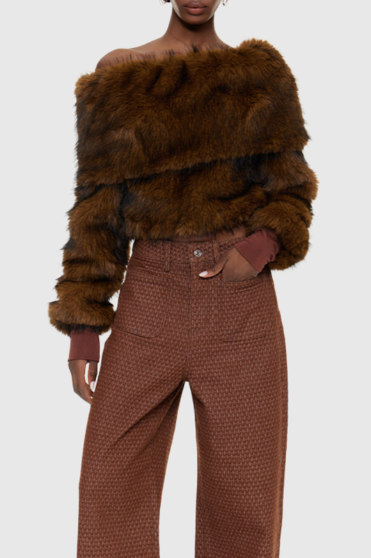 Manju Faux Fur Off Shoulder Top