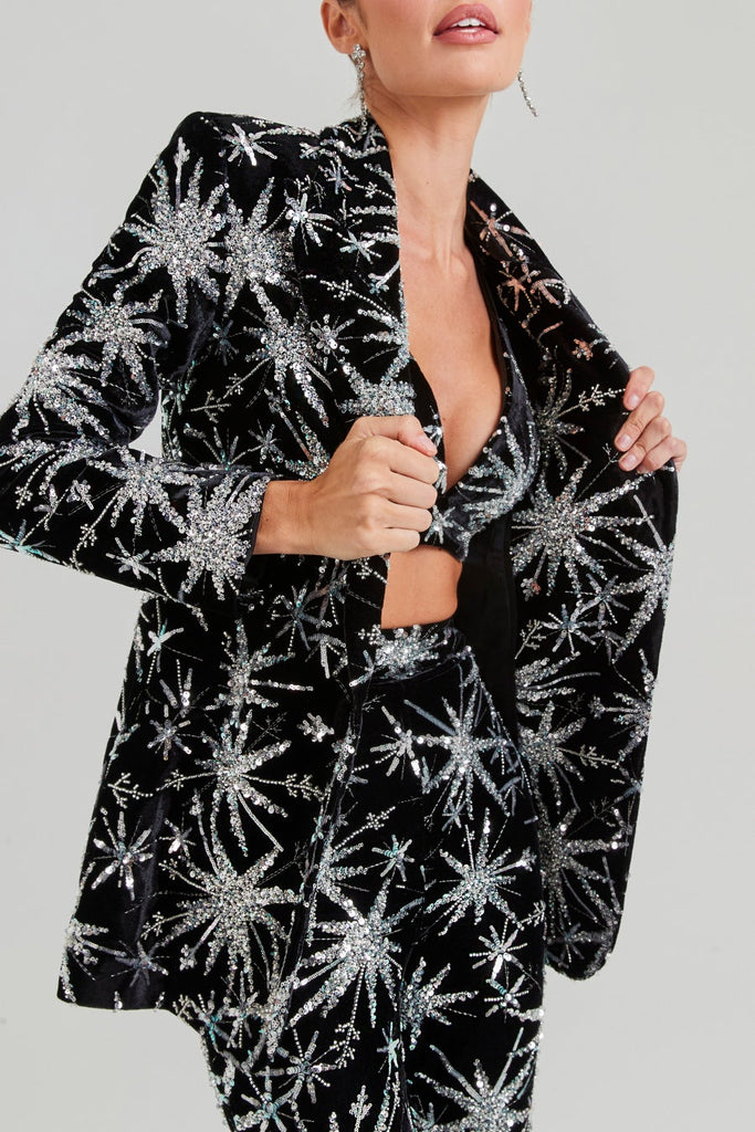 Marigo Star Glitter Embroidered Blazer Two Piece Set - Stylish red dress for special occasions | Buy Online