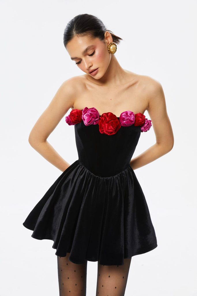 Shop  beautiful dress - Perfect for special occasions | Marley Floral Strapless Velvet Mini Dress