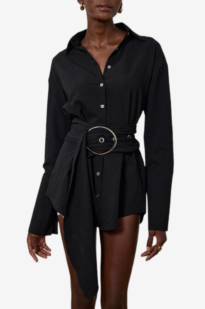 Stylish beautiful dress | Matia Buckle Ruched Mini Shirtdress - Ideal for special occasions