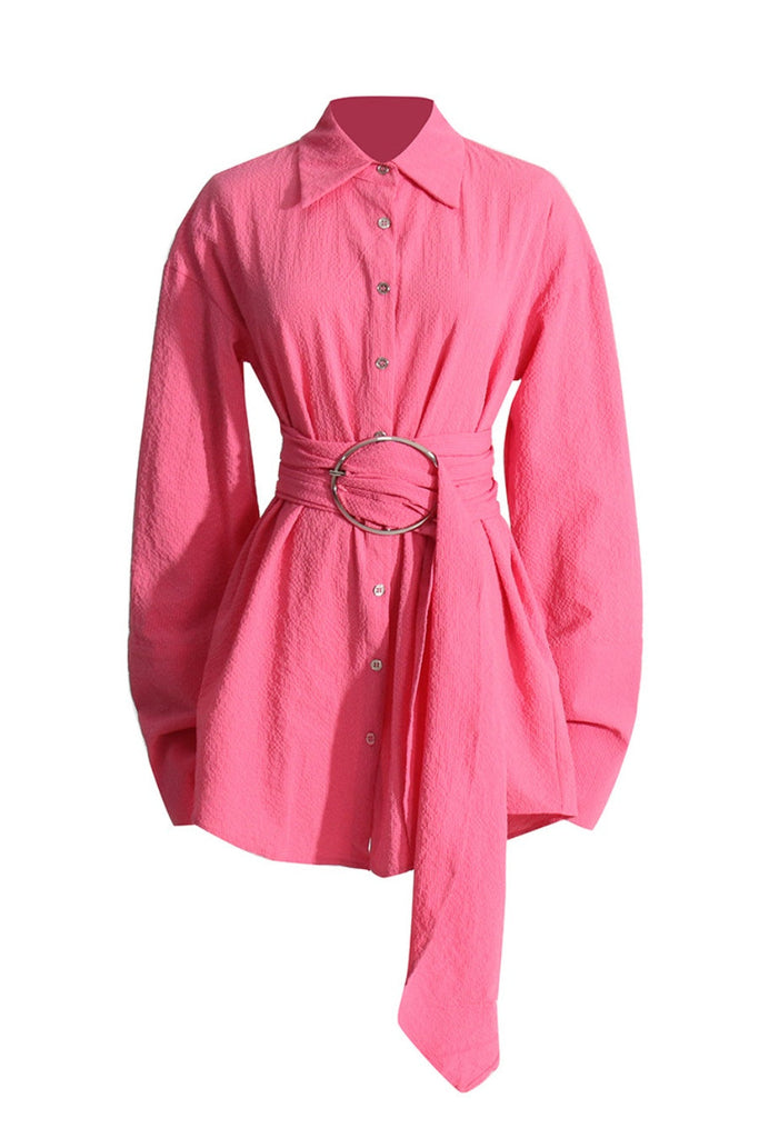 Stylish beautiful dress | Matia Buckle Ruched Mini Shirtdress - Ideal for special occasions