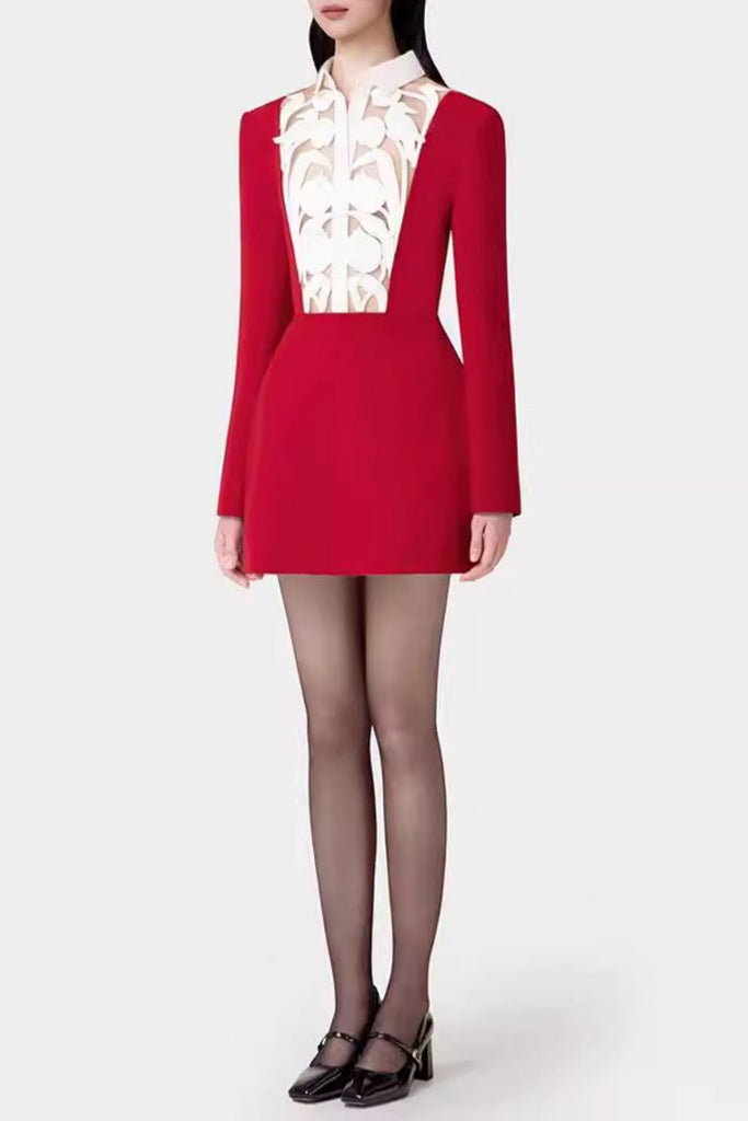Mayena Floral Cutout Mini Dress - Red - Stylish red dress for special occasions | Buy Online