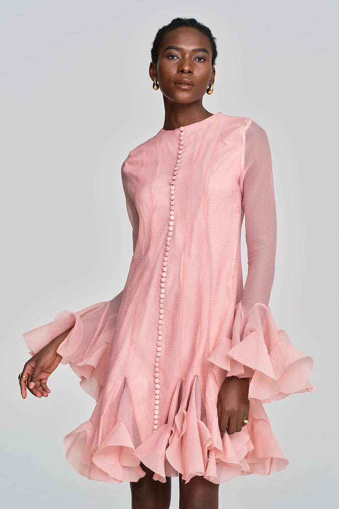 Shop  pink dress - Perfect for special occasions | McCarthy Mesh Ruffle Midi Dress In Pink
