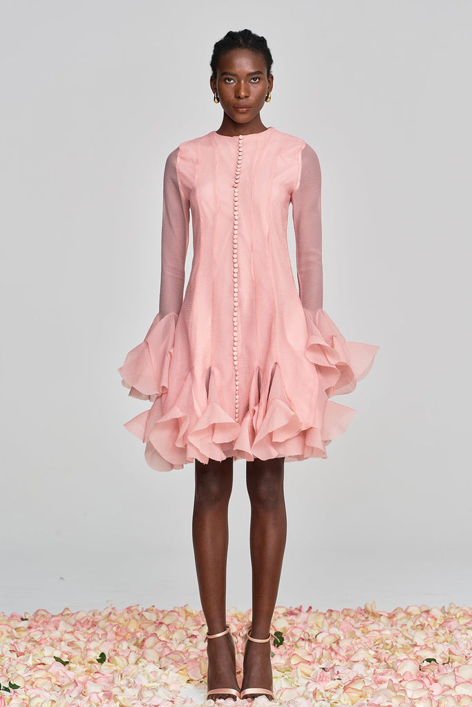 Shop  pink dress - Perfect for special occasions | McCarthy Mesh Ruffle Midi Dress In Pink