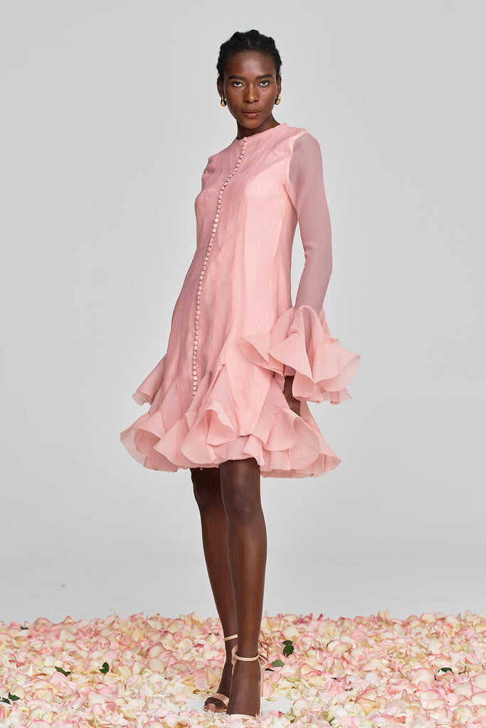 Shop  pink dress - Perfect for special occasions | McCarthy Mesh Ruffle Midi Dress In Pink