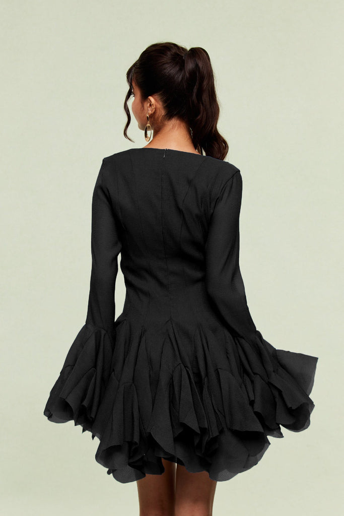 Stylish black dress | McCarthy Mesh Ruffle Mini Dress In Black - Ideal for special occasions