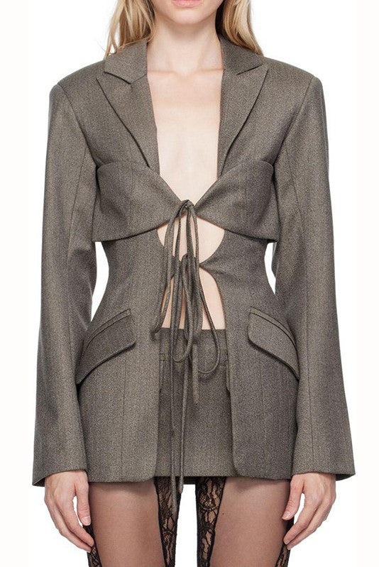 Megan Lace Up Cutout Blazer - Stylish beautiful dress for special occasions | Buy Online