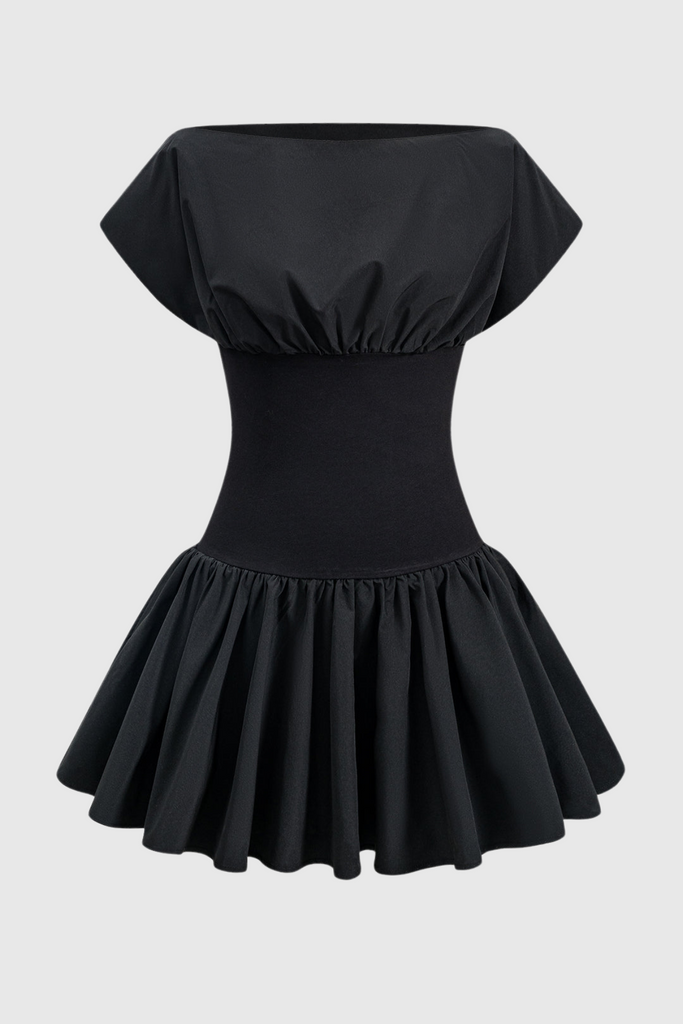 Stylish black dress | Michael Ruched Patchwork Mini Dress - Black - Ideal for special occasions