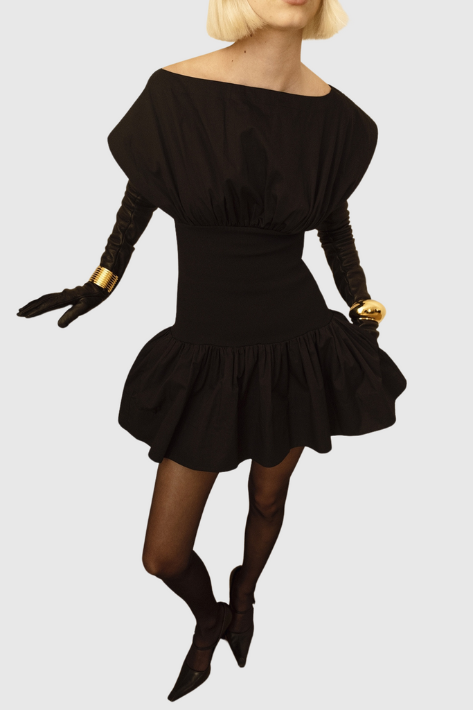 Michael Ruched Patchwork Mini Dress - Black - Stylish black dress for special occasions | Buy Online