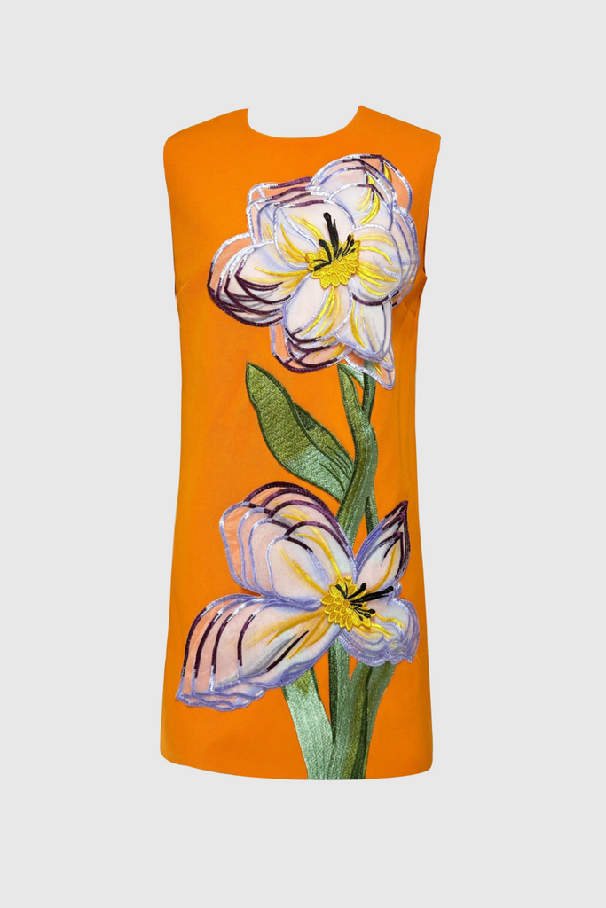 Stylish orange dress | Mimoza Floral Appliqué Sleeveless Mini Dress - Orange - Ideal for special occasions