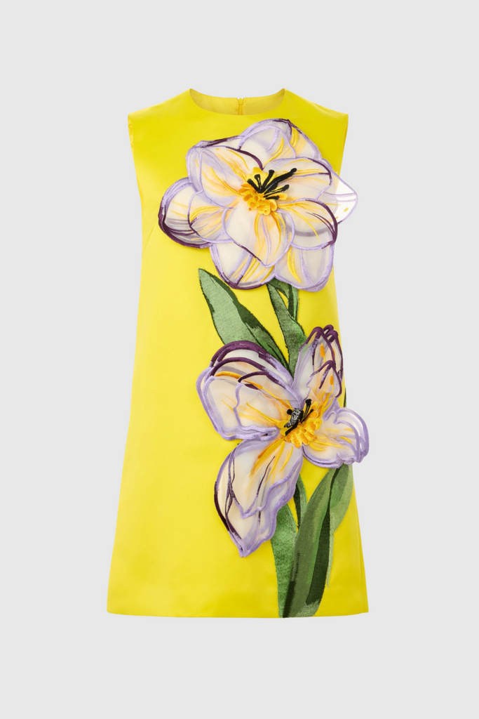 Shop  yellow dress - Perfect for special occasions | Mimoza Floral Appliqué Sleeveless Mini Dress - Yellow