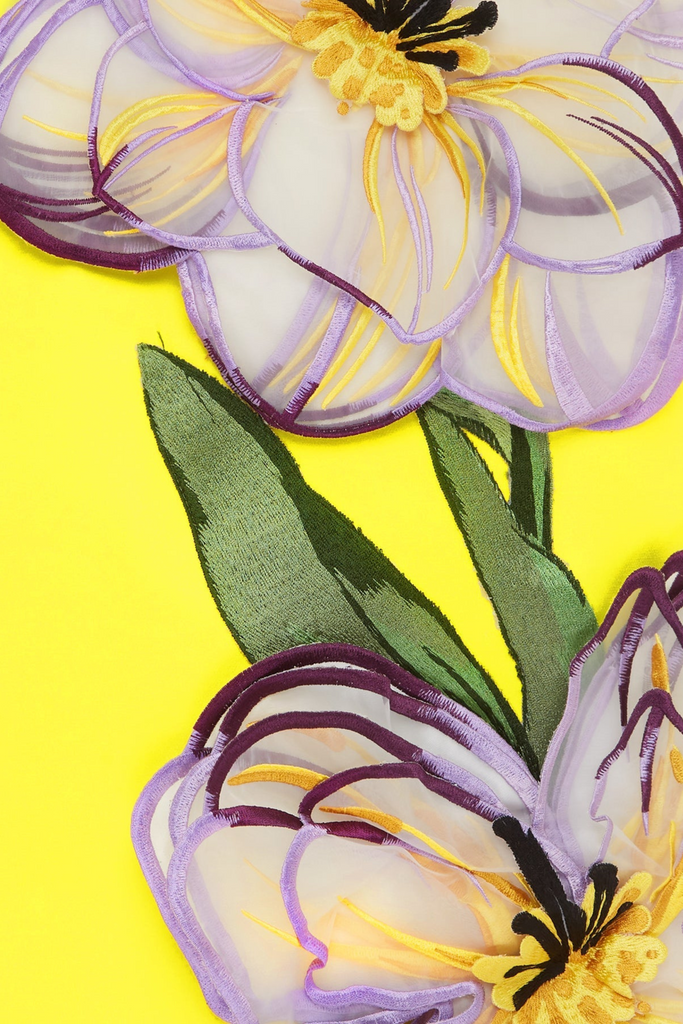 Stylish yellow dress | Mimoza Floral Appliqué Sleeveless Mini Dress - Yellow - Ideal for special occasions