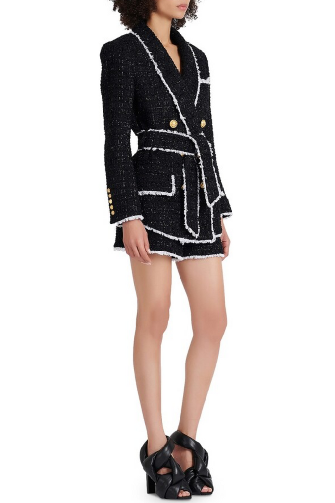 Stylish black dress | Mishka Breasted Tweed Jacket With Belt- Black - Ideal for special occasions