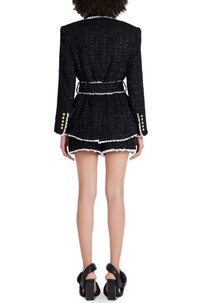 Mishka Breasted Tweed Jacket With Belt- Black - Stylish black dress for special occasions | Buy Online