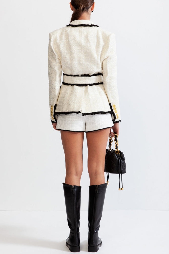 Shop  white dress - Perfect for special occasions | Mishka Breasted Tweed Jacket With Belt- White