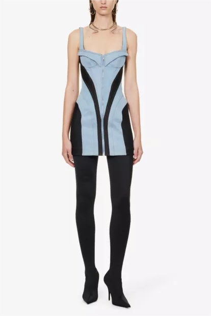 Morgan Panelled Denim Mini Dress - Stylish beautiful dress for special occasions | Buy Online