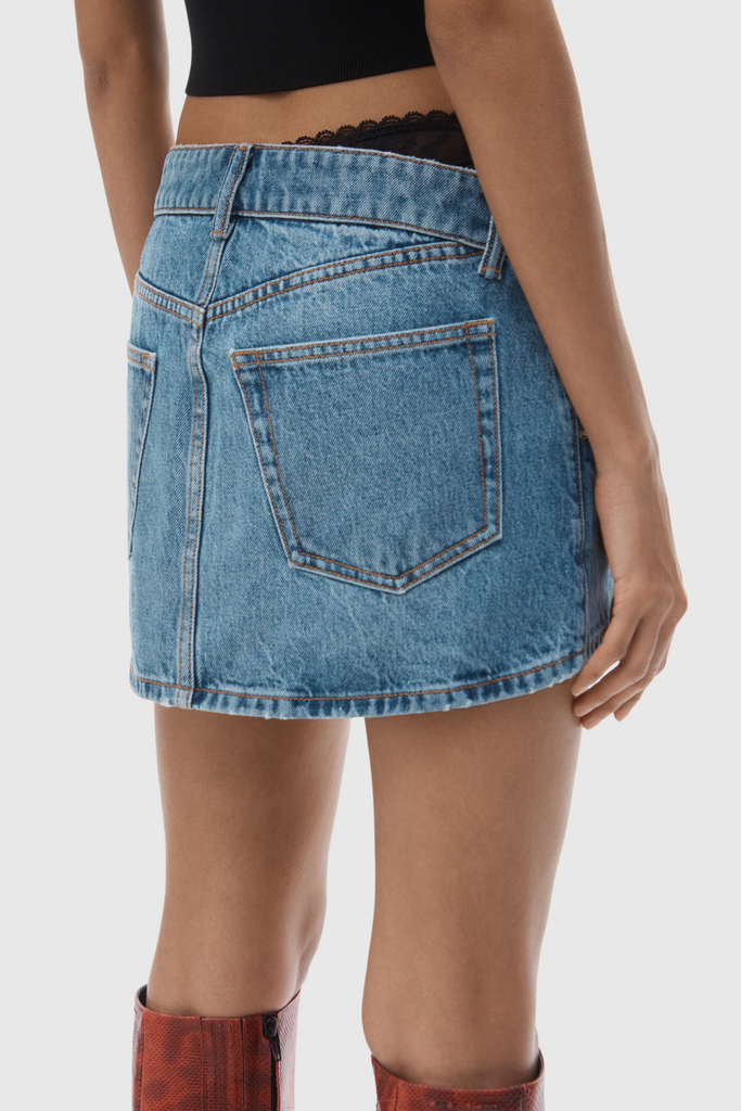 Stylish beautiful dress | Narwa Asymmetrical Lace Waistband Denim Skirt - Ideal for special occasions